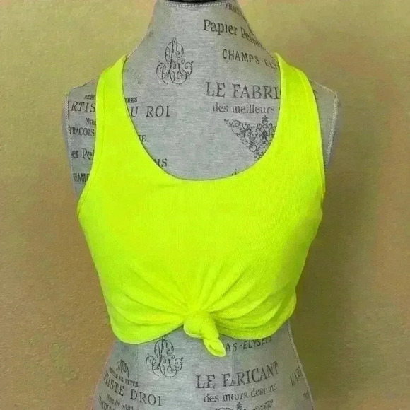 BCBGMaxAzria Neon Yellow Tie Front “Ballerina” Top With Sports Bra Medium EUC! - Picture 5 of 11